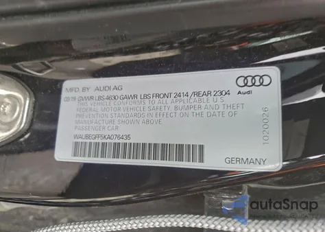2019 Audi A3 Premium from USA, damaged, VIN WAUBEGFF5KA076435